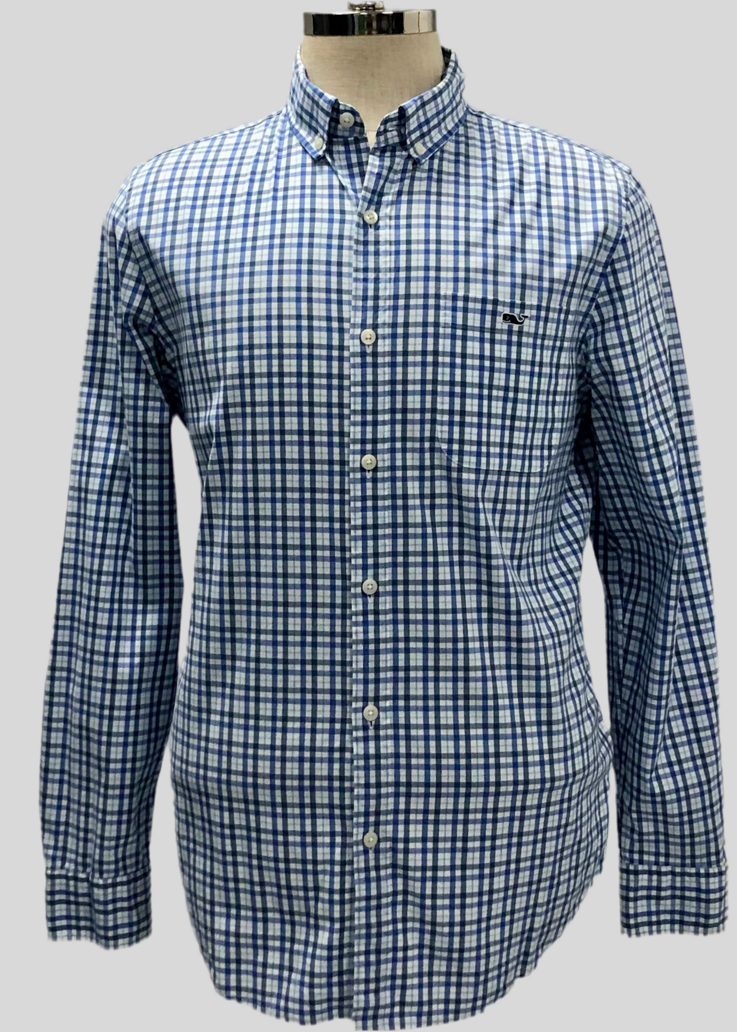 Camisa de botones Vineyard Vines 🐳 color blanco de cuadros en color gris y azul Talla M Entalle Slim Fit