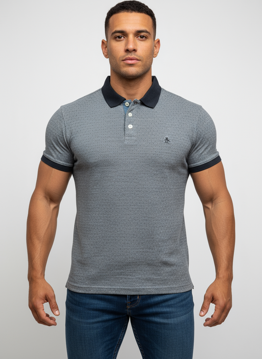 Camiseta Polo Original Penguin 🐧 en color gris y negro Talla L Entalle Regular