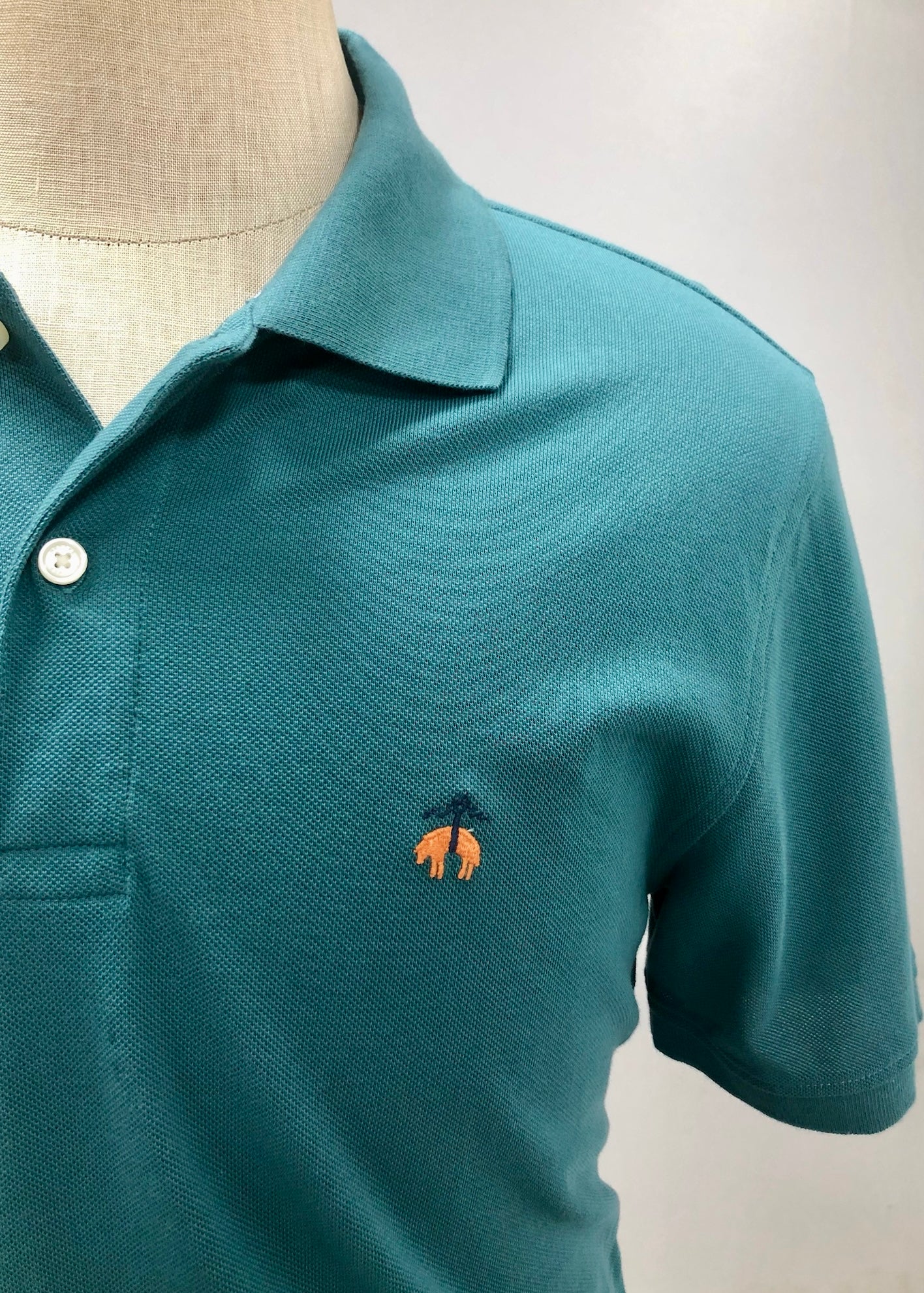 Camiseta Polo Brooks Brothers 🐑 color verde azulado Talla L Entalle Slim Fit
