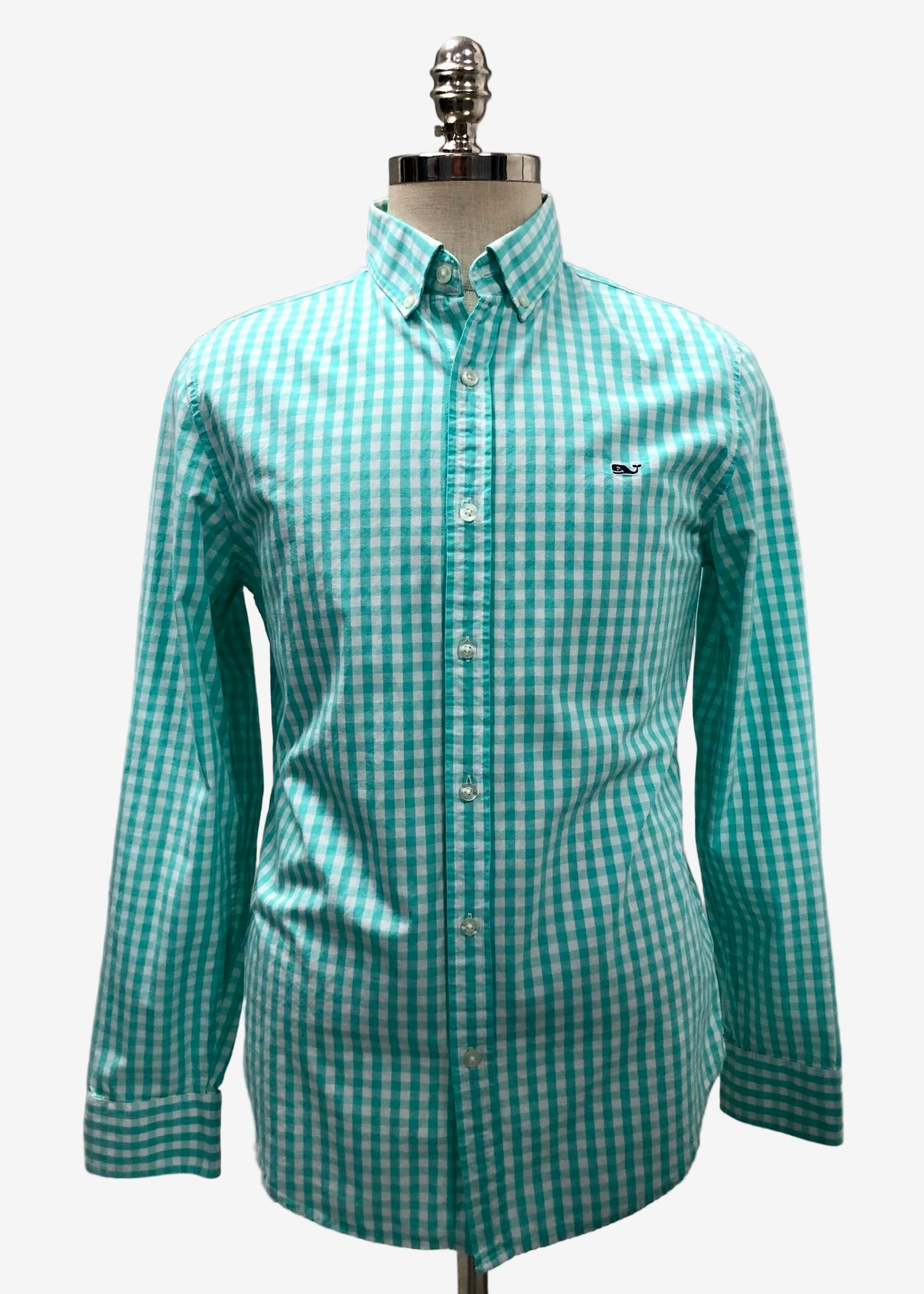 Camisa de botones Vineyard Vines 🐳 de cuadros en color turquesa y blanco Talla M Entalle Slim Fit