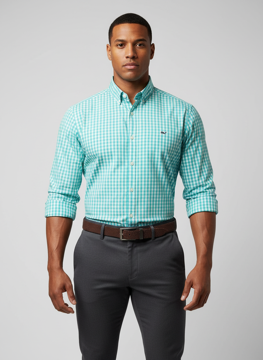 Camisa de botones Vineyard Vines 🐳 de cuadros en color turquesa y blanco Talla M Entalle Slim Fit