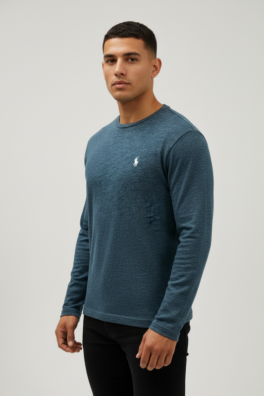 Camiseta cuello redondo Polo Ralph Lauren 🏇🏼 color azul navy manga larga Talla M Entalle Regular