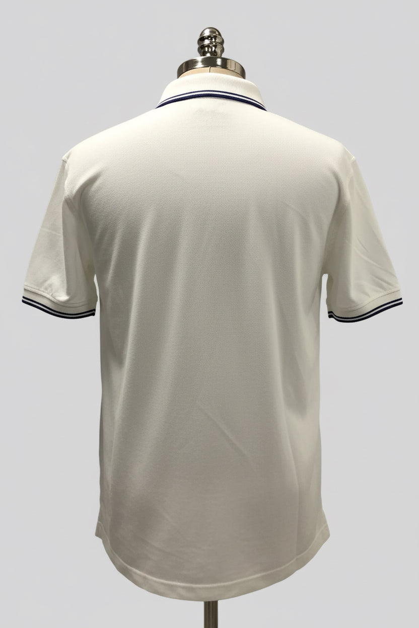 Camiseta Polo Brooks Brothers 🐑 color blanco y diseño con líneas azules Talla L Entalle Slim Fit