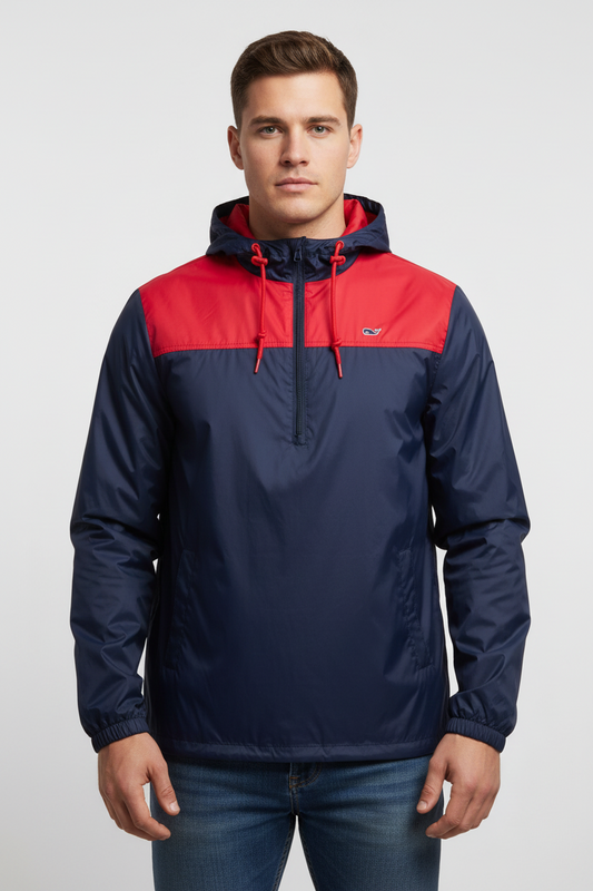 Jacket con capucha Vineyard Vines 🐳 color azul y rojo con zíper de 1/4 y logo tradicional Talla M