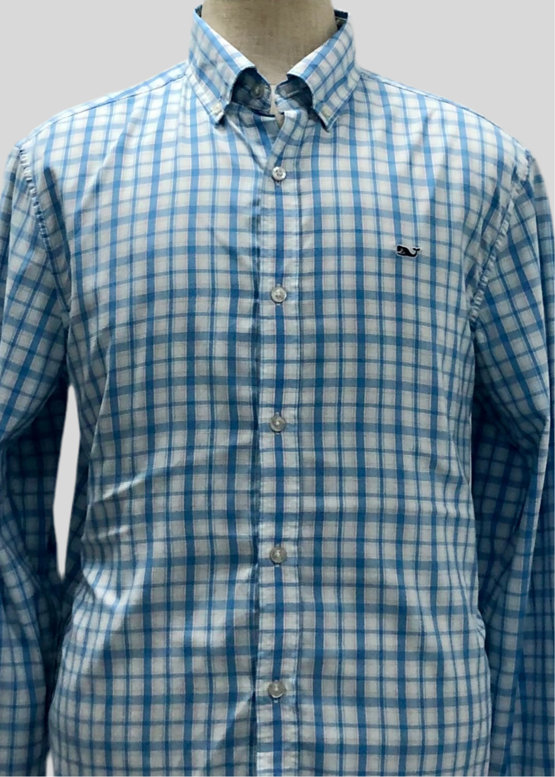 Camisa de botones Vineyard Vines 🐳 color blanco con patrón de cuadros en color rosado y celeste Talla L Entalle Regular