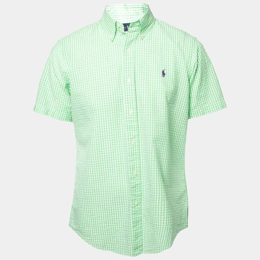 Camisa Polo Ralph Lauren 🏇🏼  Color blanco con patrón de cuadros en verde Seersucker Talla XXL Entalle Regular