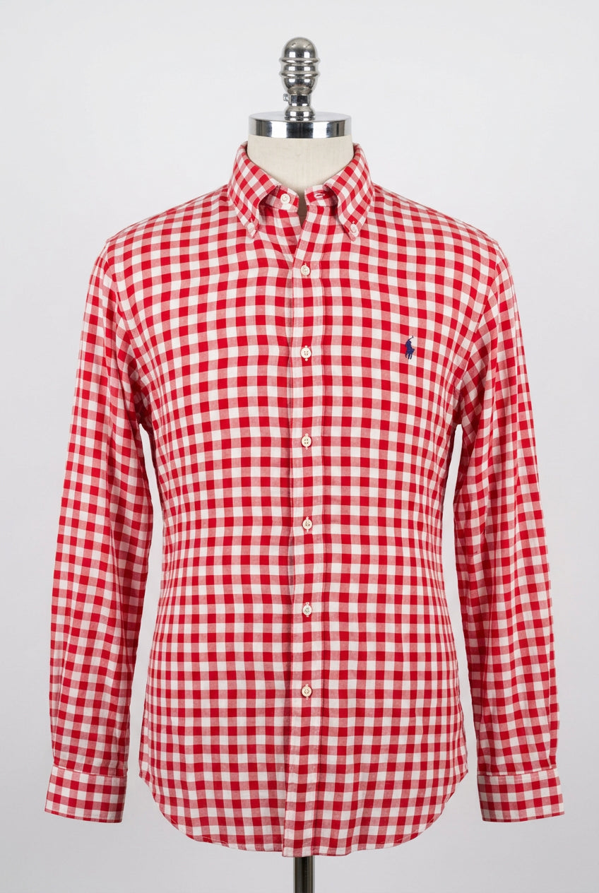 Camisa de botones Polo Ralph Lauren 🏇🏼 Forrada de cuadros gingham rojo y blanco Talla L Entalle Regular