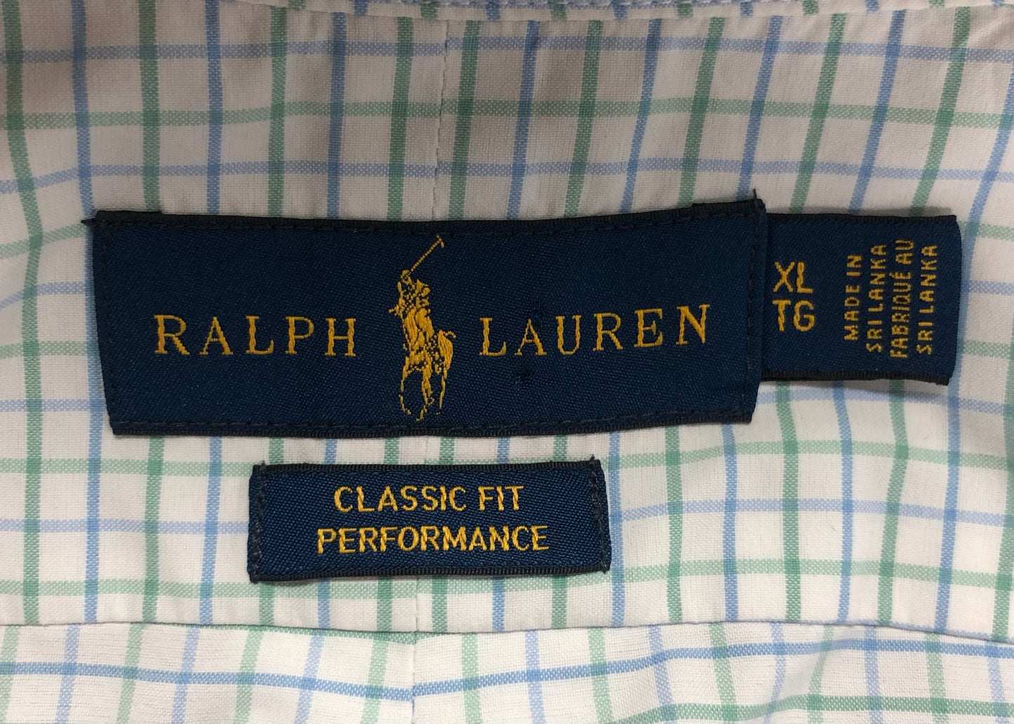 Camisa Polo Ralph Lauren 🏇🏼 color blanco de cuadros verde y celeste Talla XL Entalle Clásico