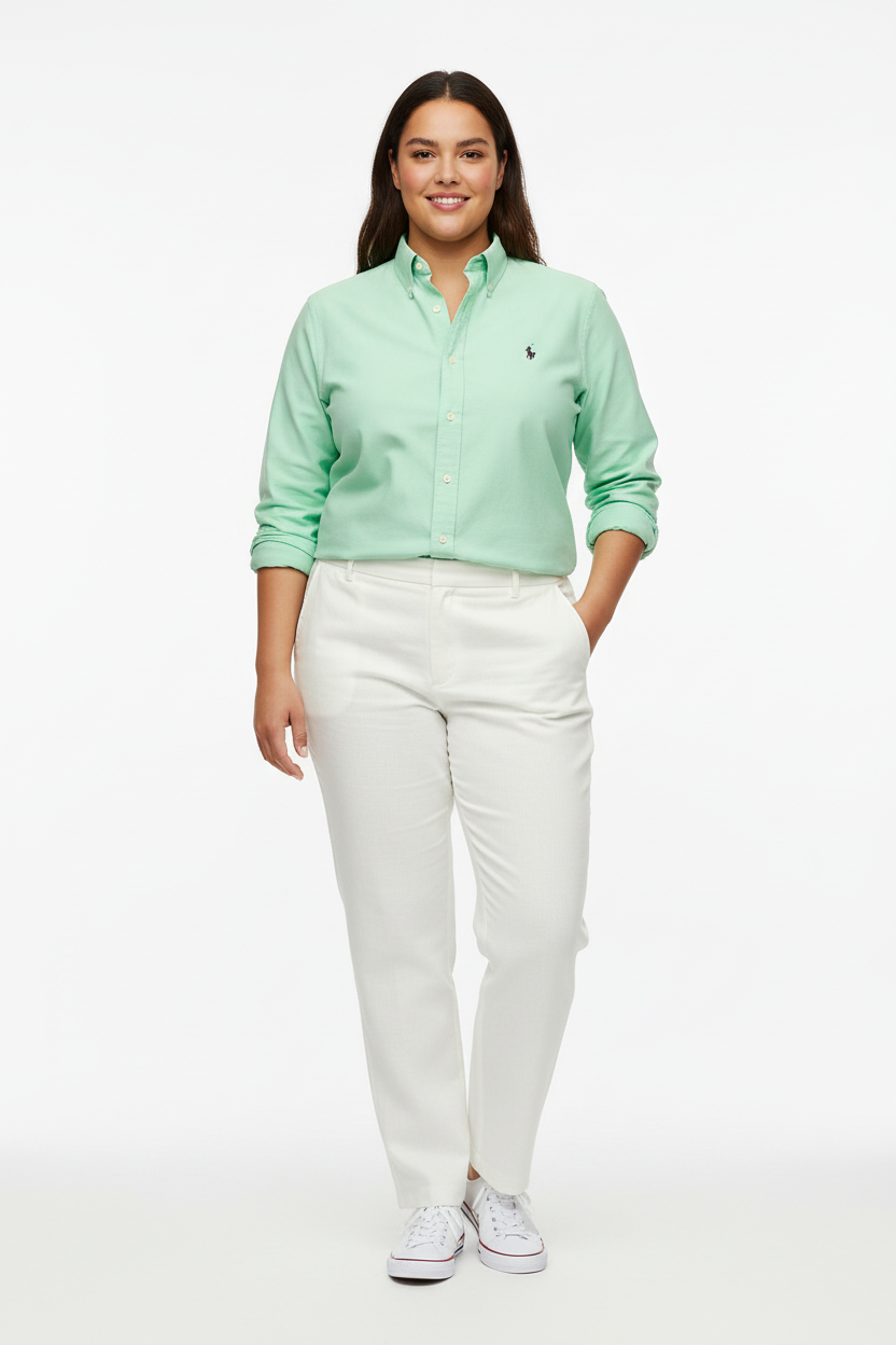 Camisa de mujer Polo Ralph Lauren 🏇🏼 Oxford en color verde claro Talla XL Entalle Clásico
