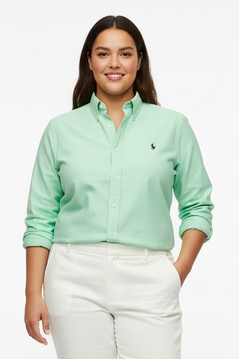 Camisa de mujer Polo Ralph Lauren 🏇🏼 Oxford en color verde claro Talla XL Entalle Clásico
