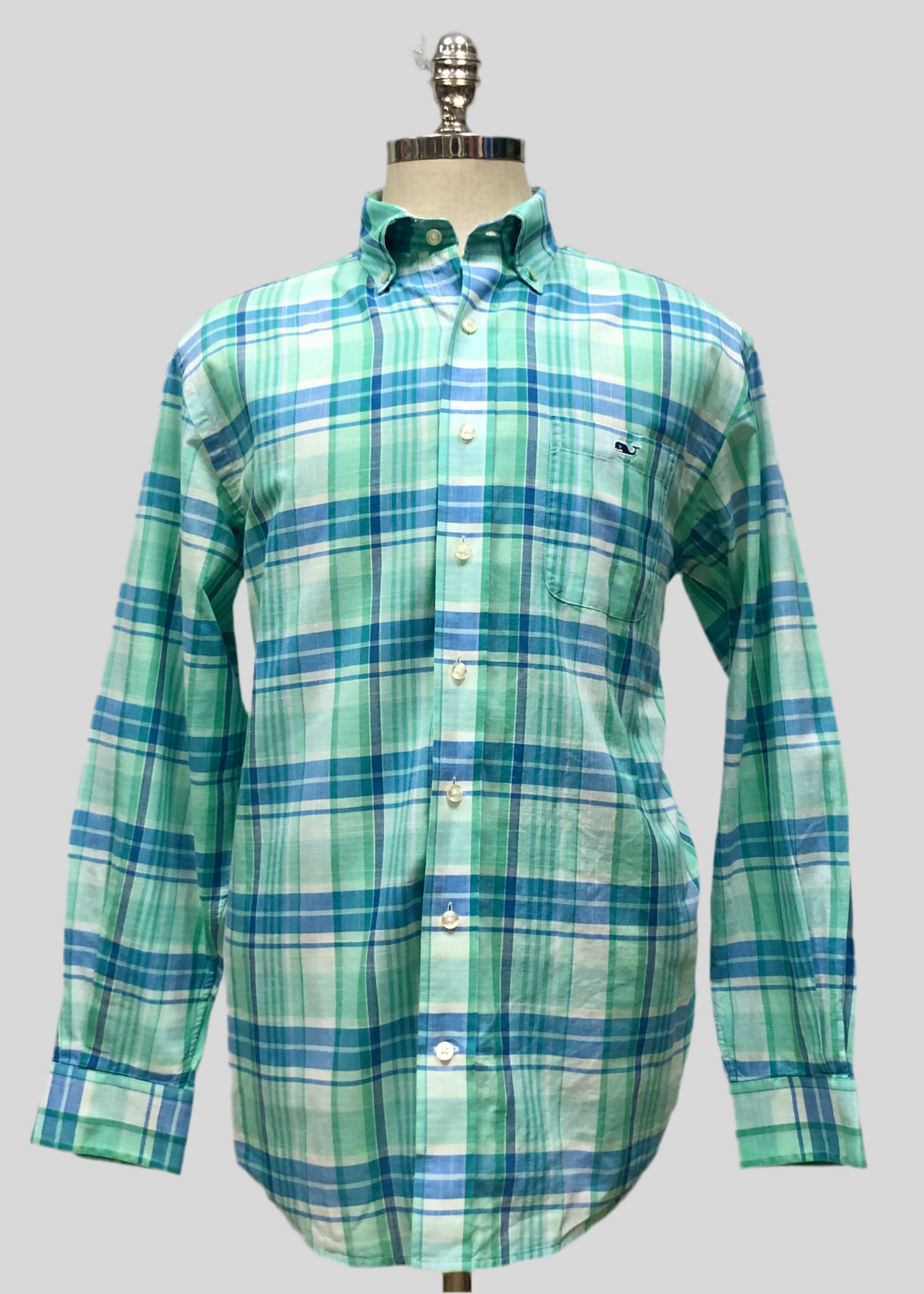 Camisa Vineyard Vines 🐳 de cuadros tartán en color verde, celeste y blanco Talla M Entalle Regular
