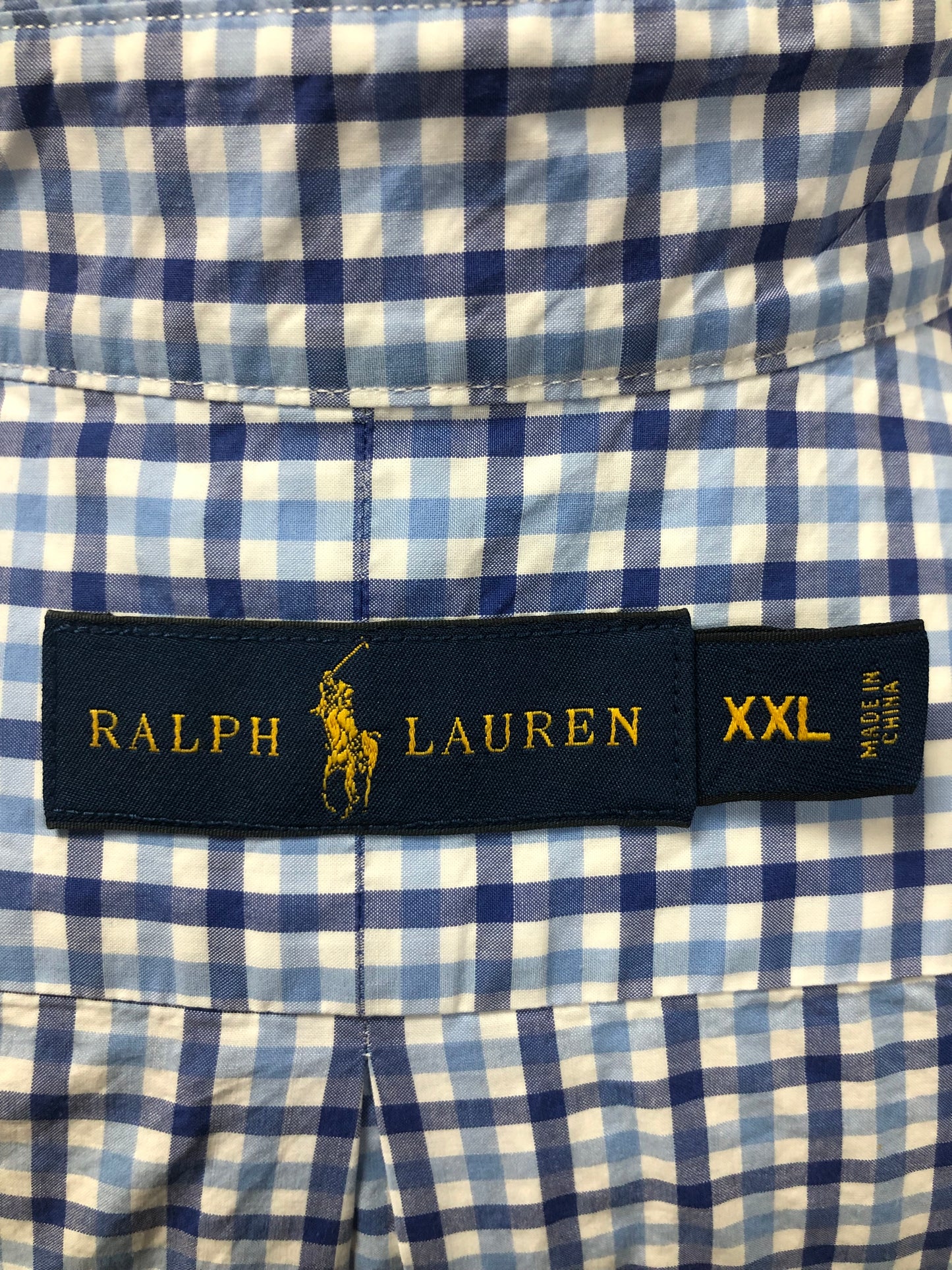 Camisa Polo Ralph Lauren 🏇🏼 Oxford color blanco con patron de cuadros en celeste y azul navy Talla XXL Entalle Regular