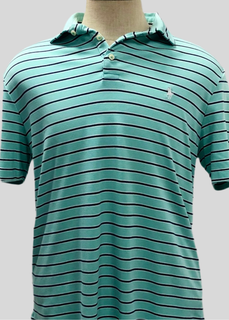 Camiseta Polo Ralph Lauren 🏇🏼 color turquesa con patrón de rayas color negro y blanco Talla L Entalle Regular