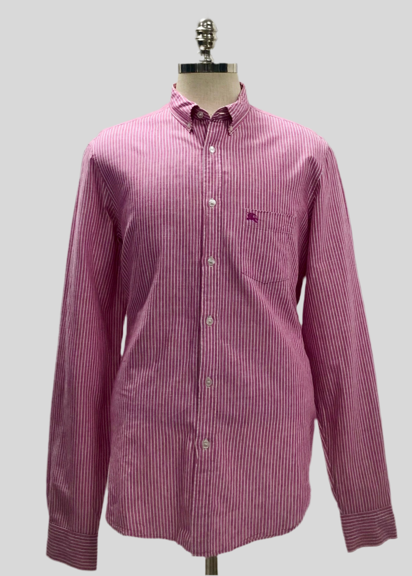 Camisa de botones Burberry 🇬🇧 de Lino de rayas en color rosado y blanco Talla XL Entalle Regular