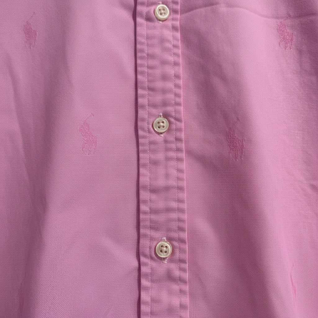 Camisa de botones Polo Ralph Lauren 🏇🏼 Oxford color rosado con diseño de logos en rosado Talla XL Entalle Regular