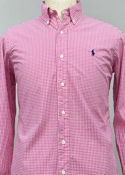 Camisa Polo Ralph Lauren 🏇🏼 con patron de cuadros gingham rosado y blanco Talla L Entalle Regular