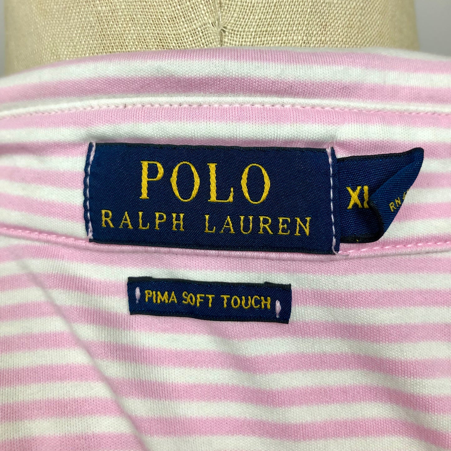 Camiseta Polo Ralph Lauren 🏇🏼 De rayas en color rosado y blanco Talla XL Entalle Regular (ver descripción)