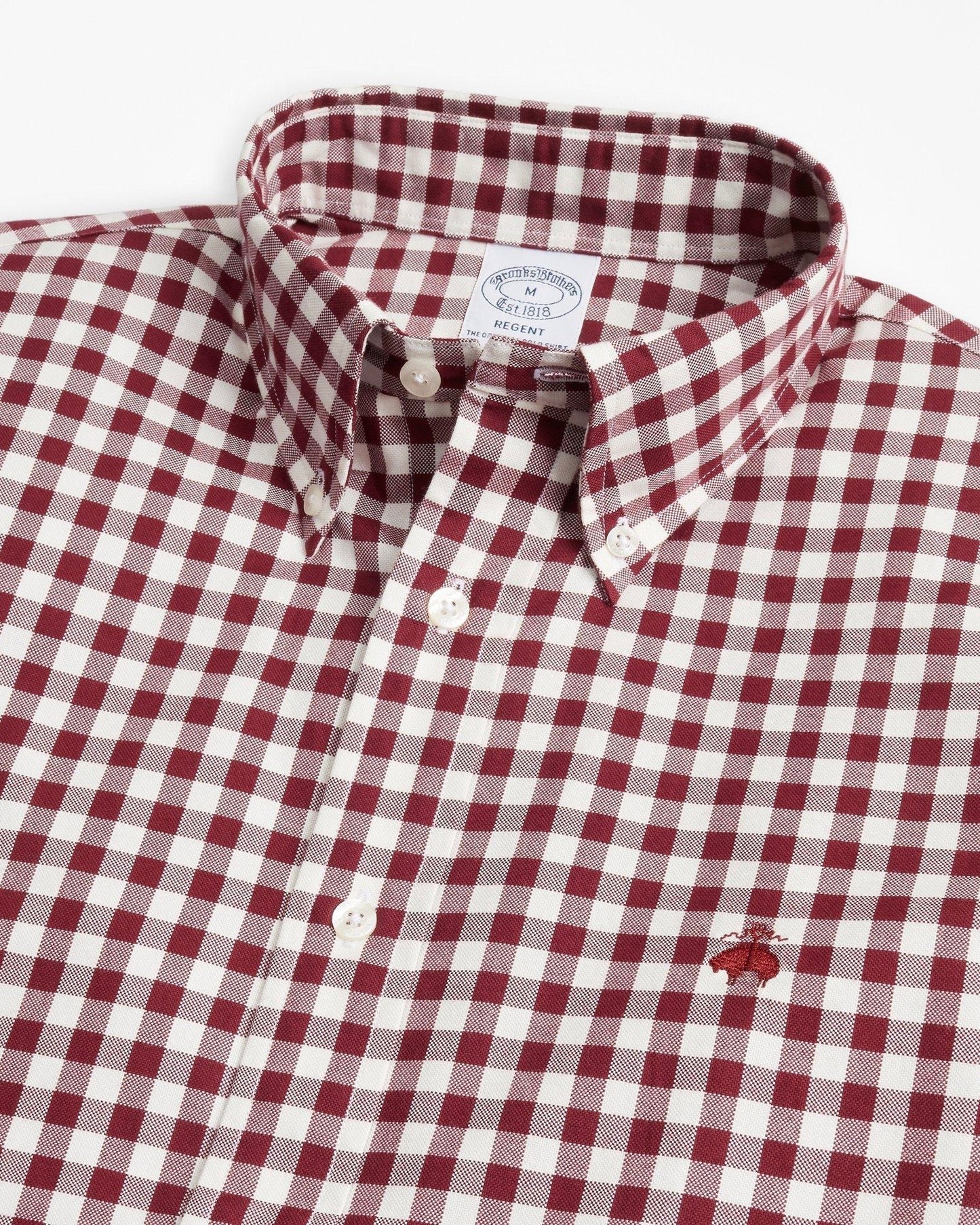 Camisa Brooks Brothers 🐑 color blanco con patrón de cuadros gingham en rojo oscuro Talla XXL Entalle Regular