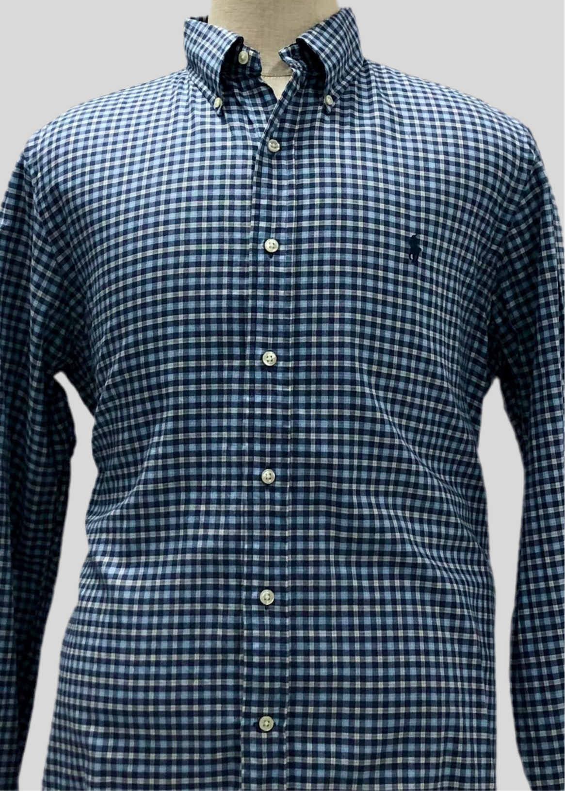 Camisa Polo Ralph Lauren 🏇🏼de cuadros tartán en color azul navy, gris y blanco Talla L Entalle Regular