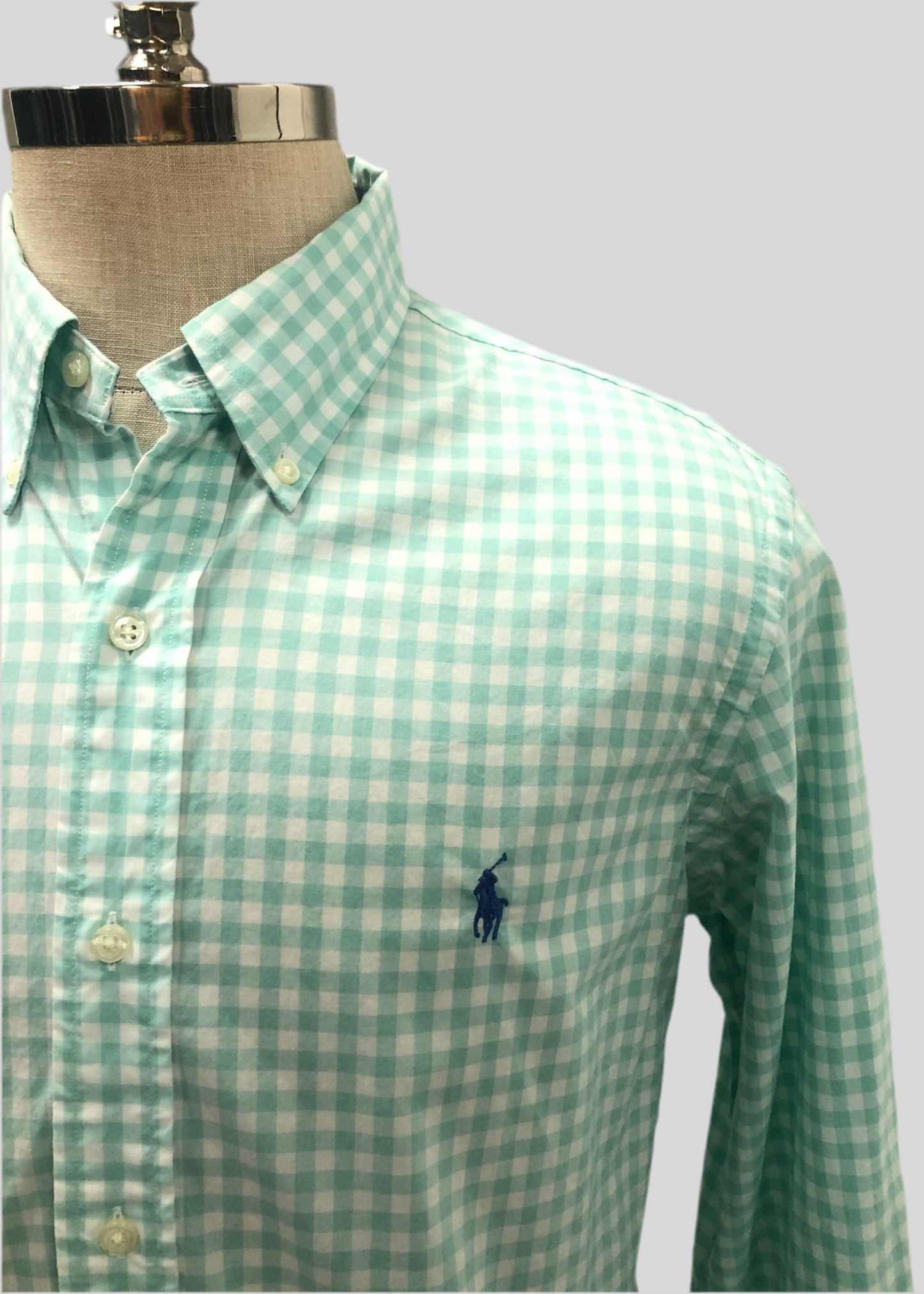 Camisa de botones Polo Ralph Lauren 🏇🏼 de cuadros gingham turquesa claro y blanco Talla M Entalle Regular