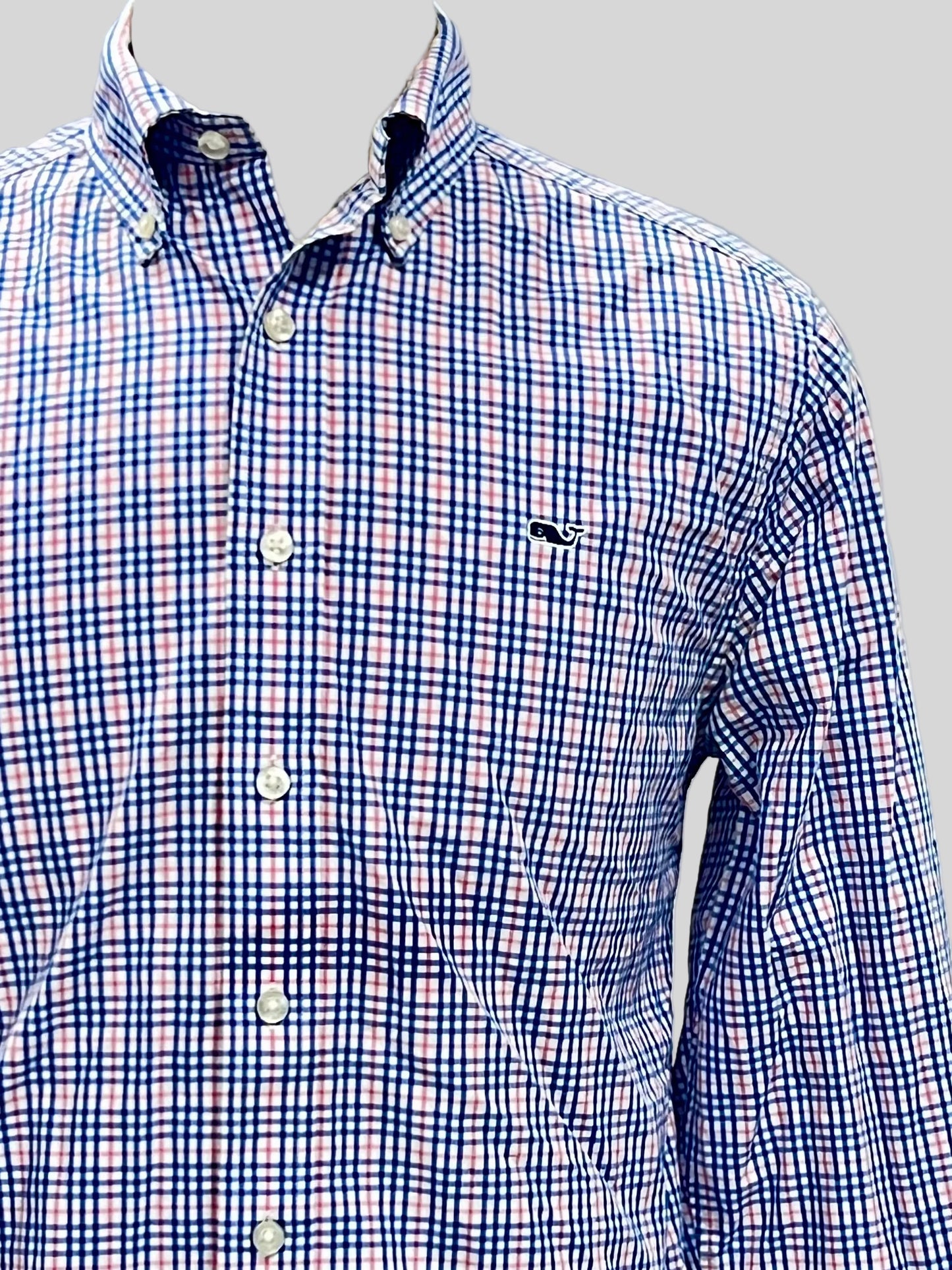 Camisa Vineyard Vines 🐳 color blanco de cuadros en color rosado y azul Talla M Entalle Slim Fit (ver descripción)