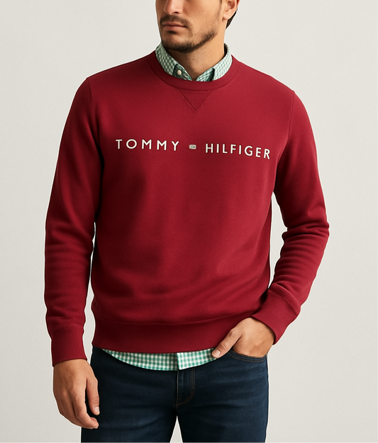 Sueter Jersey con cuello Redondo Tommy Hilfiger 🇺🇸 color rojo oscuro Talla S
