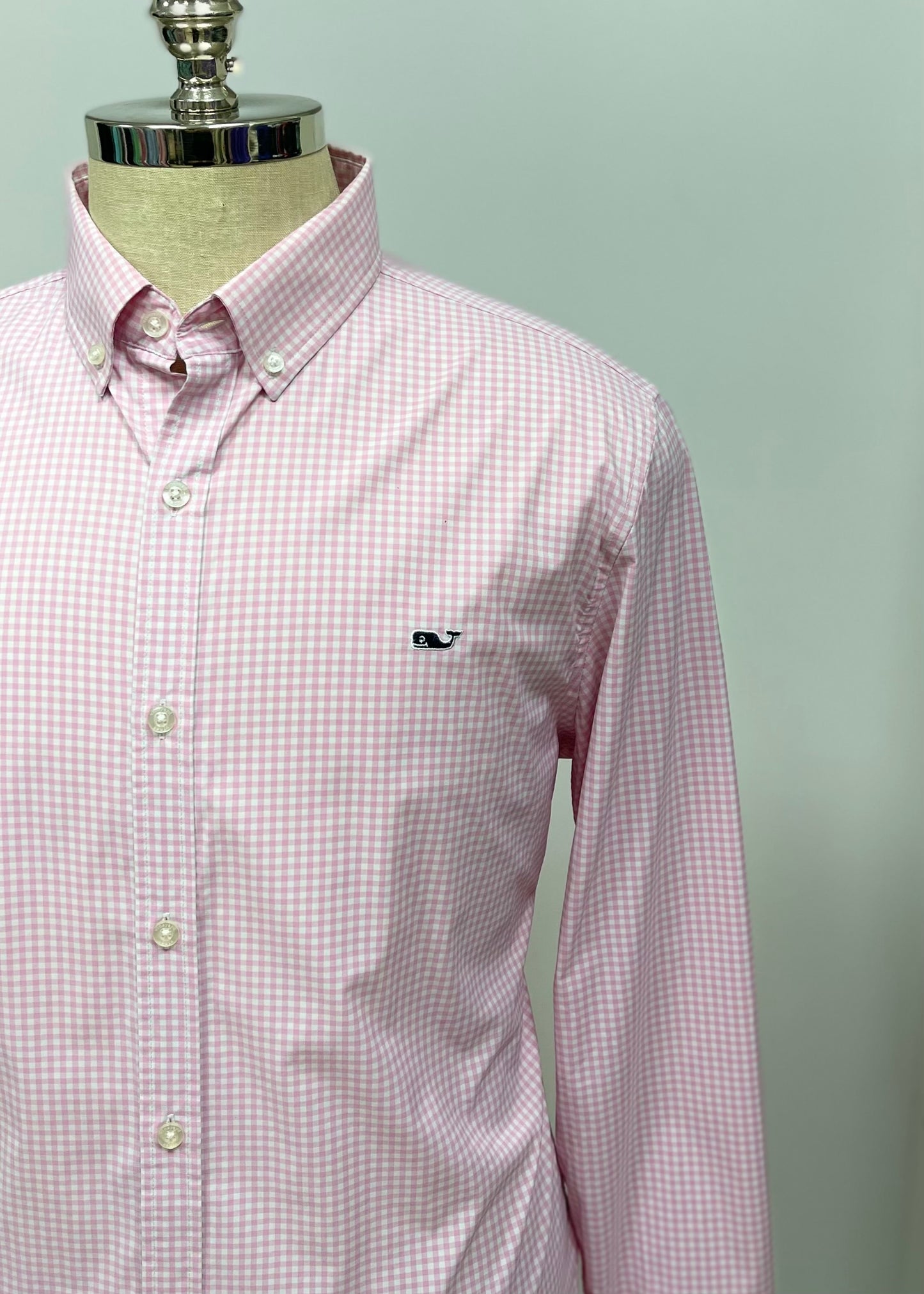 Camisa de cuadros Vineyard Vines 🐳 de cuadros gingham en color rosado claro y blanco Talla L Entalle Slim Fit