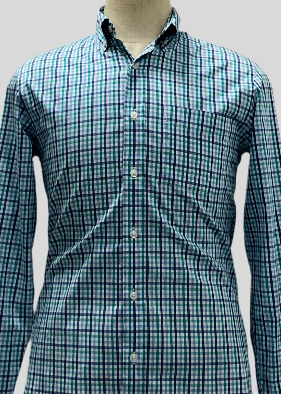 Camisa de botones J.Crew 🇺🇸 Performance Color blanco de cuadros en celeste, turquesa y azul Talla S Entalle Regular