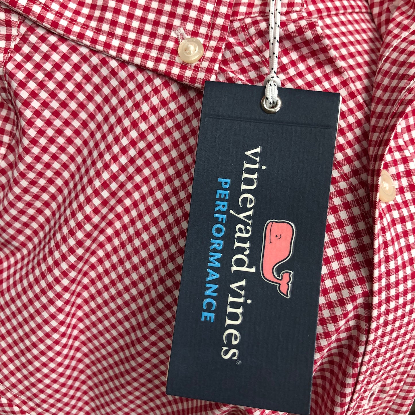 Camisa de botones Vineyard Vines 🐳 Performance con patrón de cuadros en color rojo y blanco Talla XS Entalle Clásico