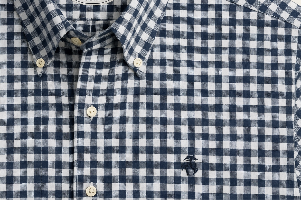 Camisa de botones Brooks Brothers 🐑 de cuadros gingham en color azul navy y blanco Talla L Entalle Regular