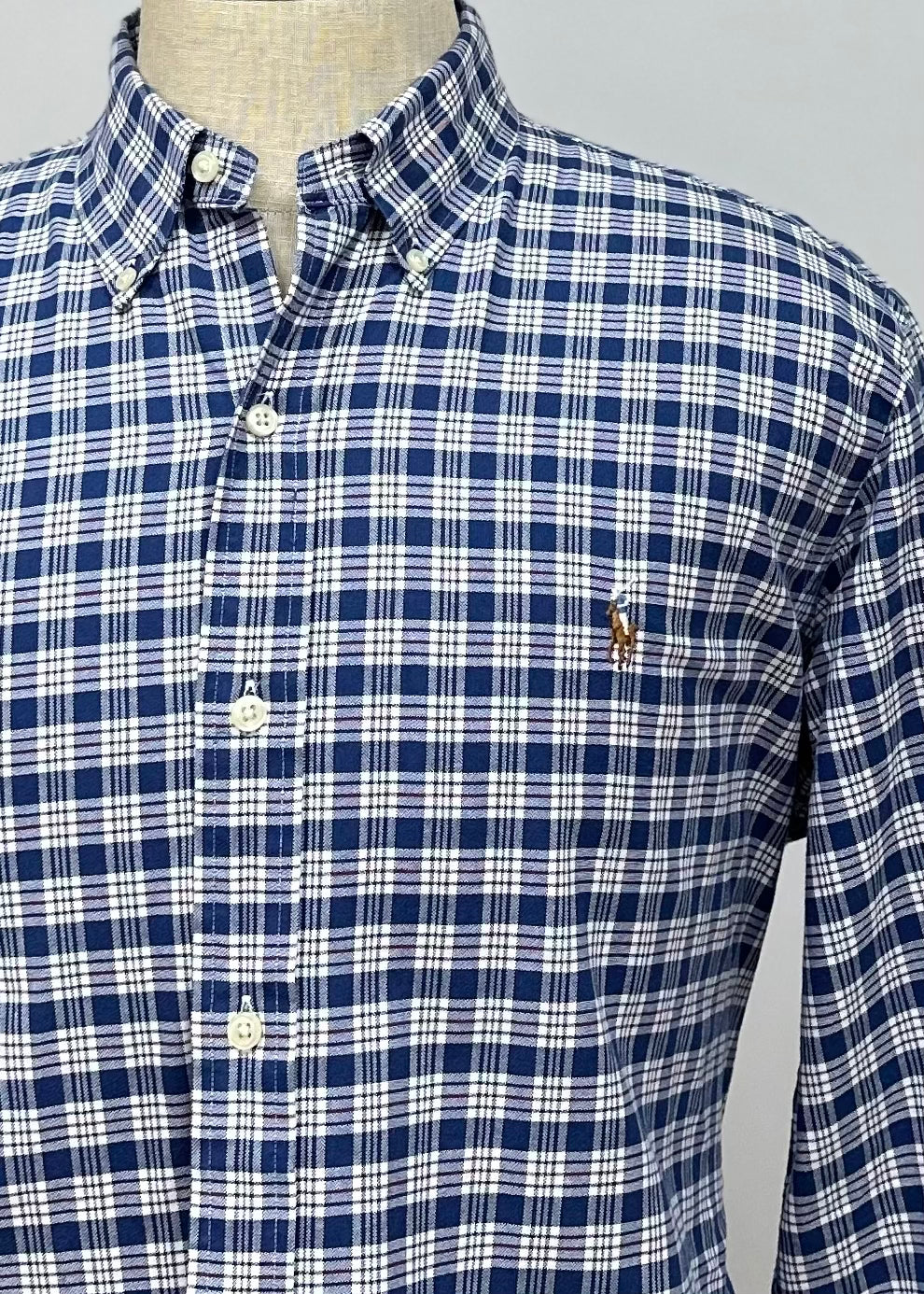 Camisa Polo Ralph Lauren 🏇🏼 de cuadros tartán en color azul, rojo y blanco Talla XL Entalle Clásico