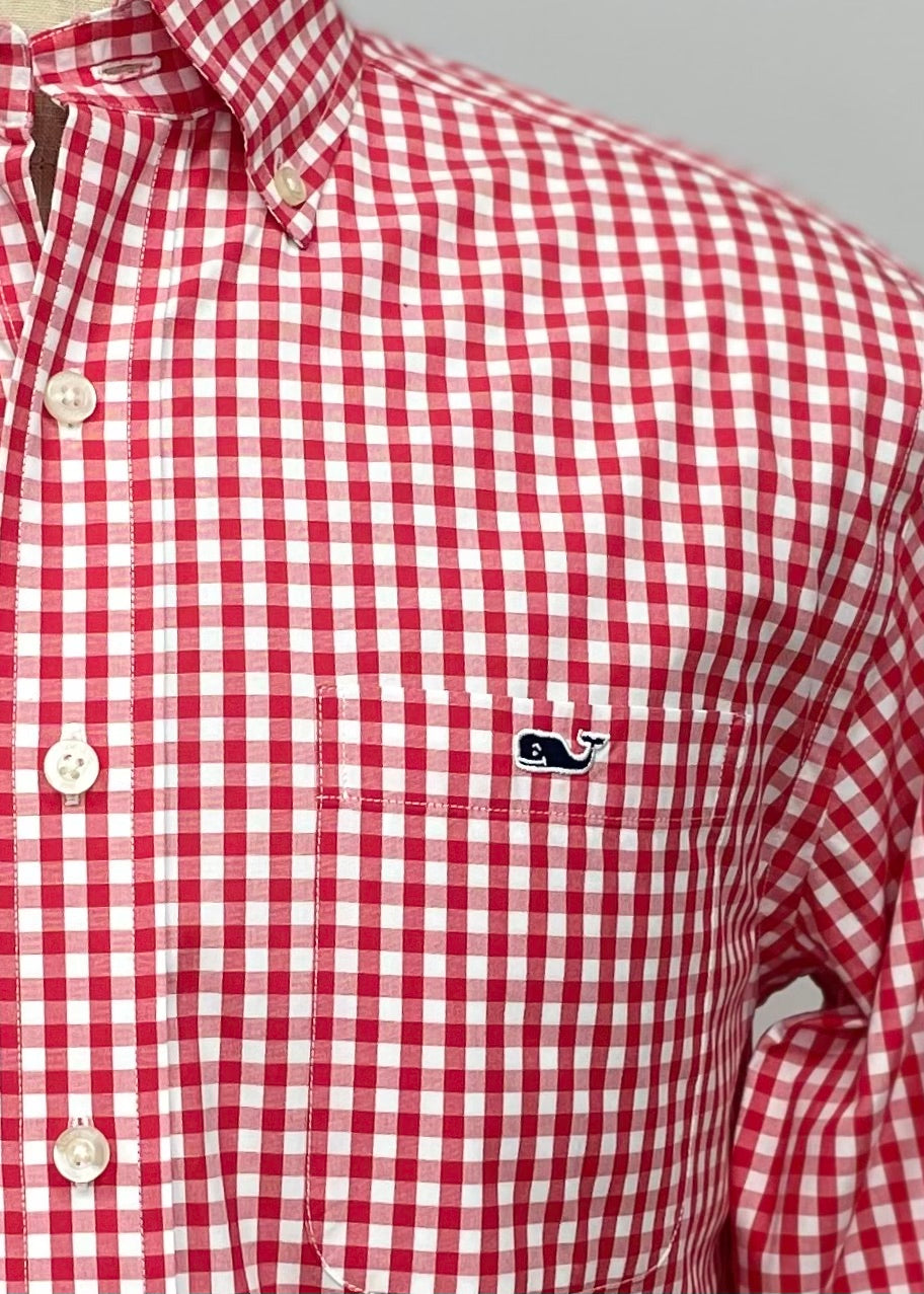 Camisa Vineyard Vines 🐳 con patron de cuadros gingham rojo y blanco Talla S Entalle Regular