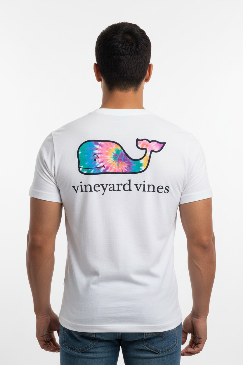 Camiseta cuello redondo Vineyard Vines 🐳 color blanco con Diseño de ballena multicolor Talla S