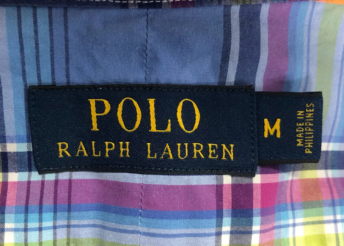 Camisa Polo Ralph Lauren 🏇🏼 con patrón de cuadros tartán azul, celeste y naranja Talla M Entalle Regular