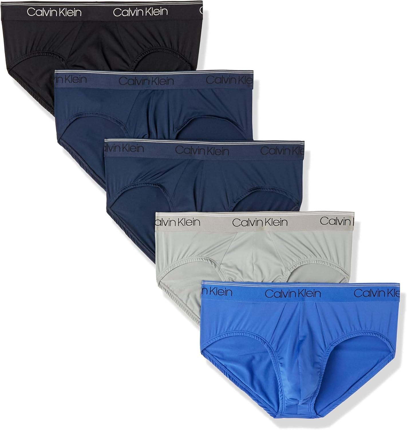 Paquete de 5 Calzoncillos a la cintura Calvin Klein - Tela microfibra stretch en color negro, azul y gris Talla XL