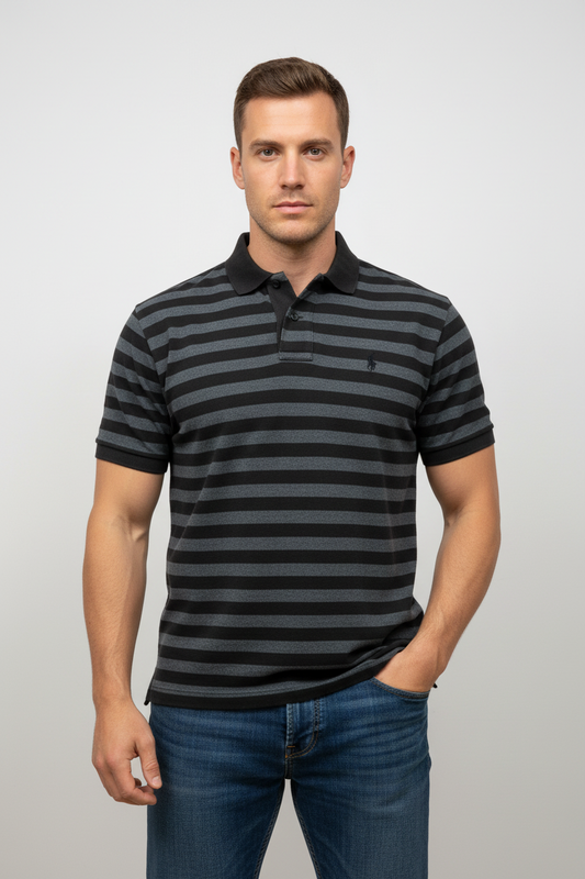 Camiseta Polo Ralph Lauren 🏇🏼 con patron de rayas en color gris oscuro y claro Talla L Entalle Regular (ver descripción)