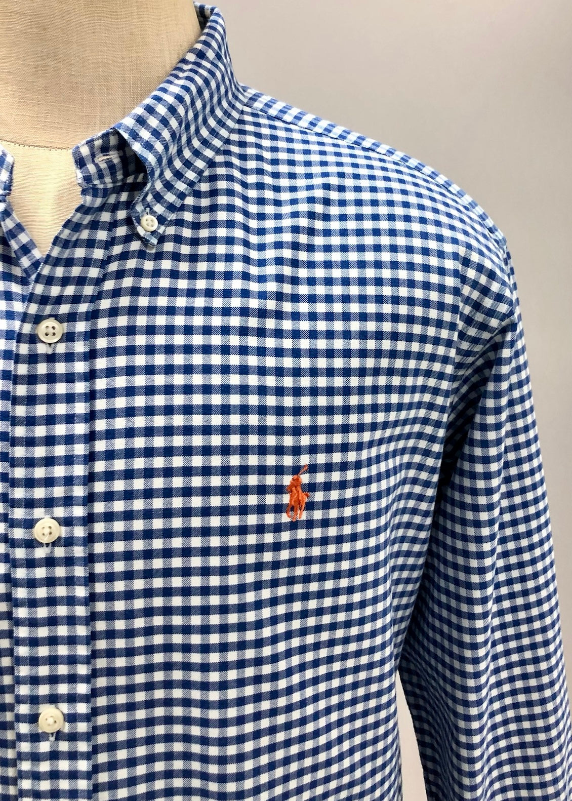 Camisa Polo Ralph Lauren 🏇🏼 Oxford con patron de cuadros gingham azul y blanco Talla XL Entalle Clásico