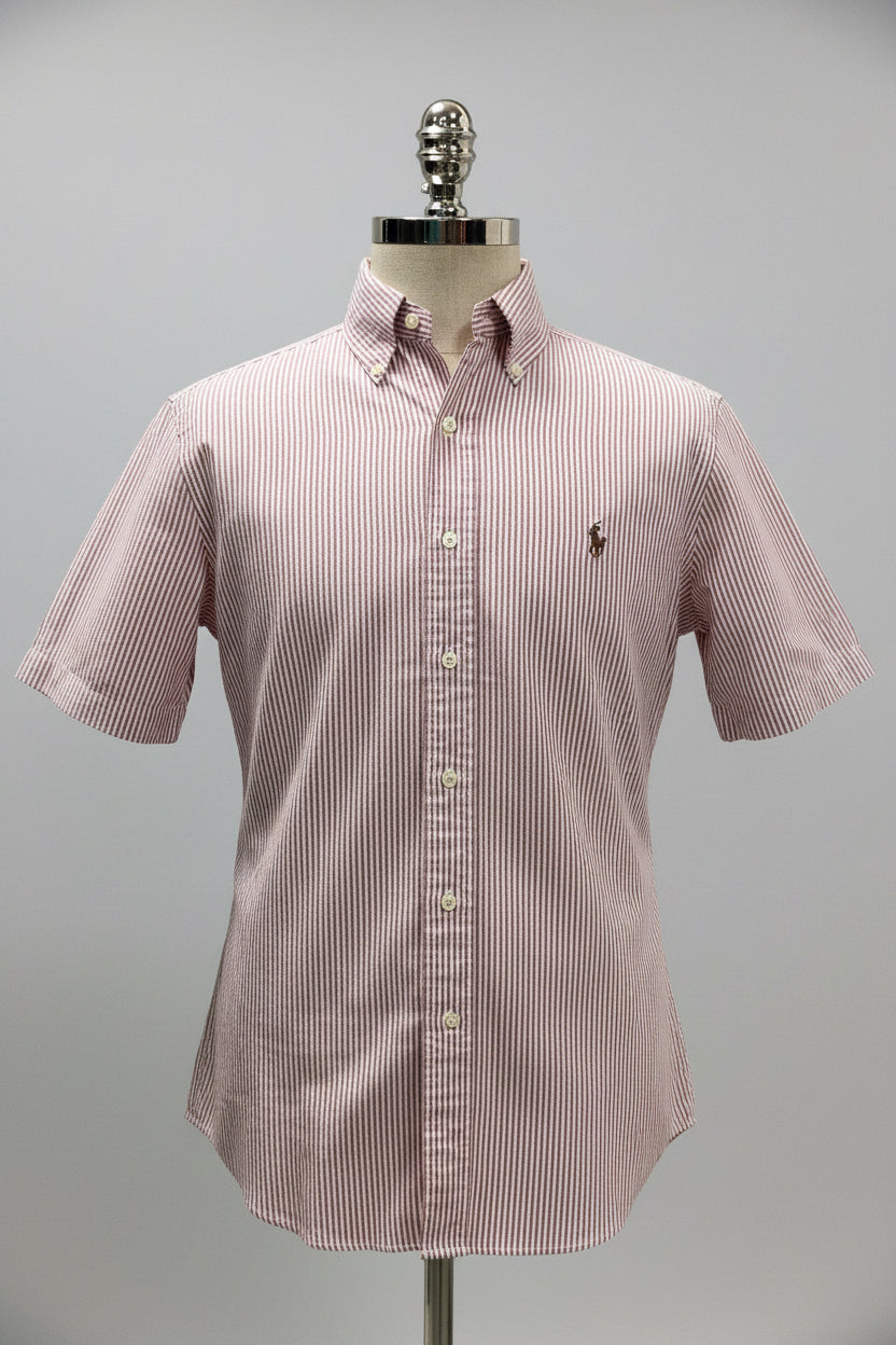Camisa de botones Polo Ralph Lauren 🏇🏼 Oxford con rayas en rosado oscuro y blanco Talla M Entalle Clásico