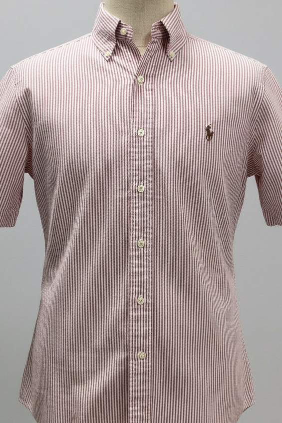 Camisa de botones Polo Ralph Lauren 🏇🏼 Oxford con rayas en rosado oscuro y blanco Talla M Entalle Clásico