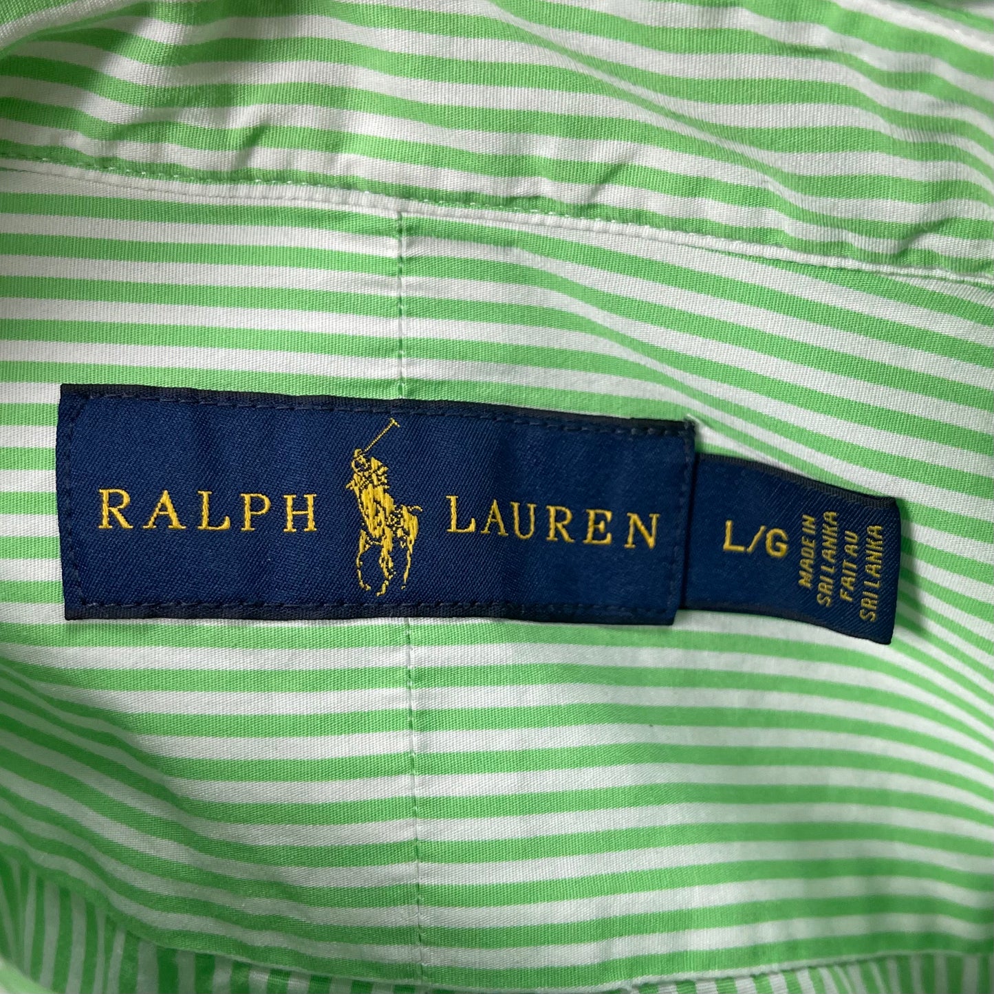 Camisa Polo Ralph Lauren 🏇🏼 con patron de rayas en color verde y blanco Talla L Entalle Regular