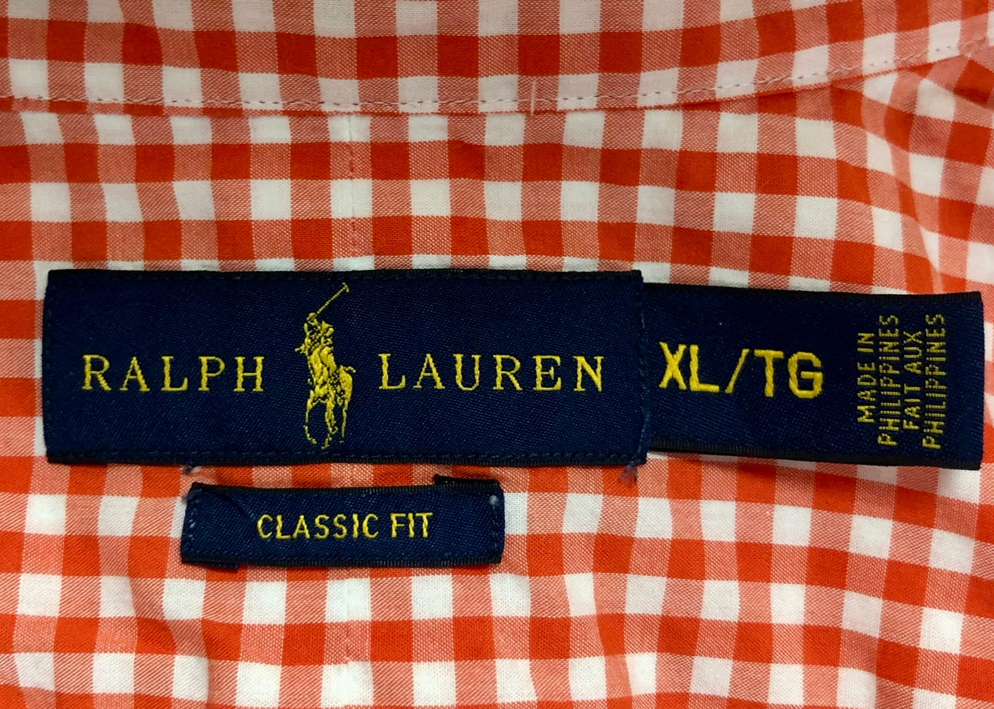 Camisa de botones Polo Ralph Lauren 🏇🏼 con patron de cuadros gingham naranja y blanco Talla XL Entalle Clásico