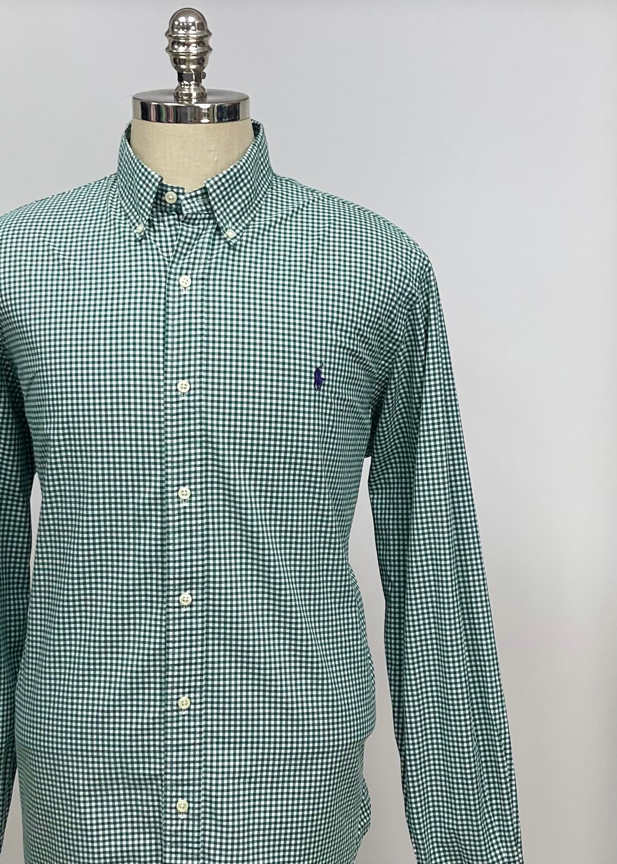 Camisa Polo Ralph Lauren 🏇🏼 con patrón de cuadros gingham verde oscuro y blanco Talla XL Entalle Clasico