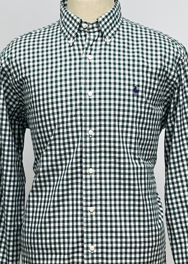 Camisa Polo Ralph Lauren 🏇🏼 con patrón de cuadros gingham verde oscuro y blanco Talla L Entalle Clasico