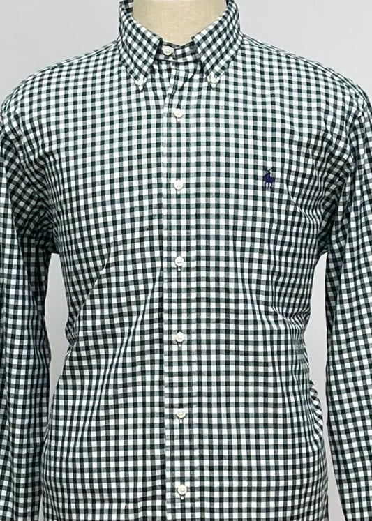 Camisa Polo Ralph Lauren 🏇🏼 con patrón de cuadros gingham verde oscuro y blanco Talla L Entalle Clasico