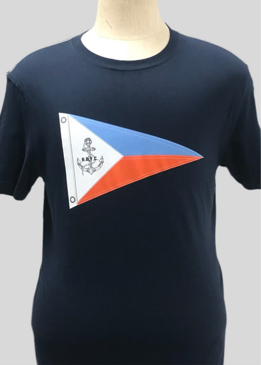 Camiseta cuello redondo Brooks Brothers 🐑 color azul navy y diseño de bandera nautica Talla S