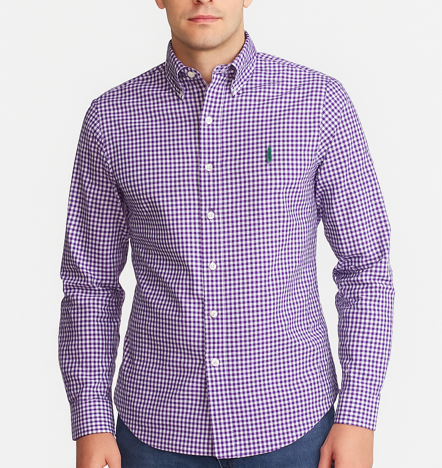 Camisa de botones Polo Ralph Lauren 🏇🏼 con patrón de cuadros gingham morado y blanco Talla S Entalle Clásico