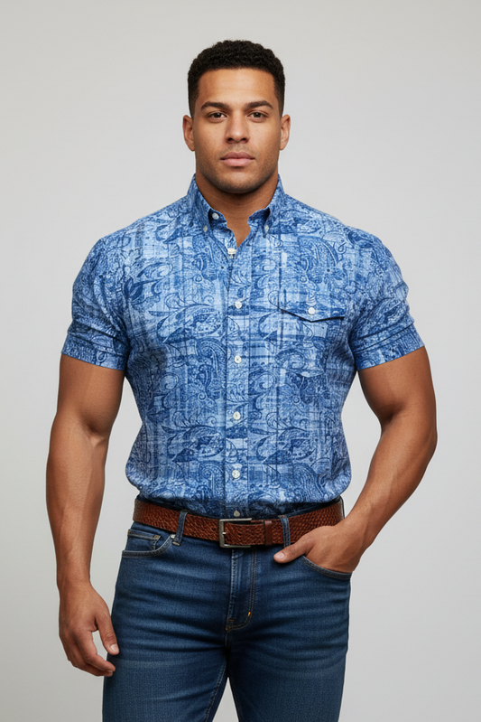 Camisa de botones Polo Ralph Lauren 🏇🏼 color azul indigo y blanco con diseño floral Talla M Entalle Regular