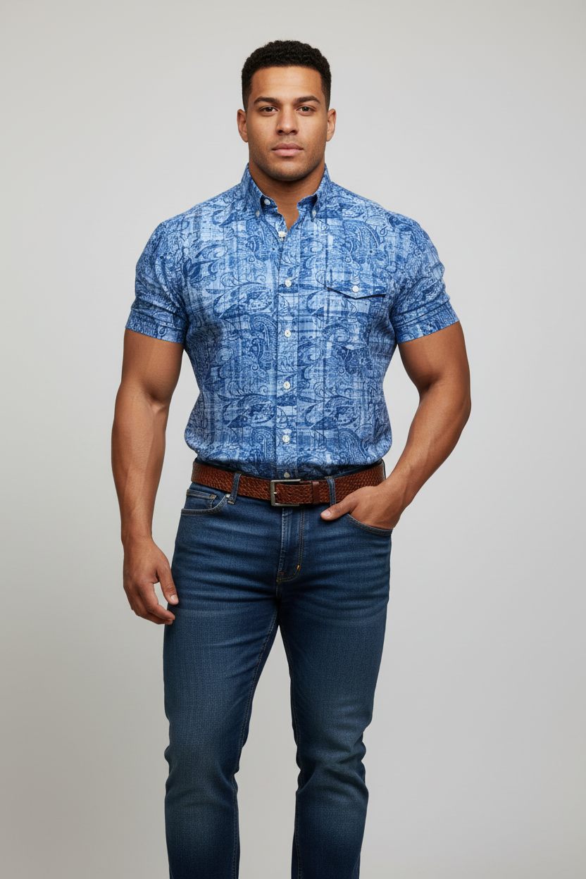 Camisa de botones Polo Ralph Lauren 🏇🏼 color azul indigo y blanco con diseño floral Talla M Entalle Regular