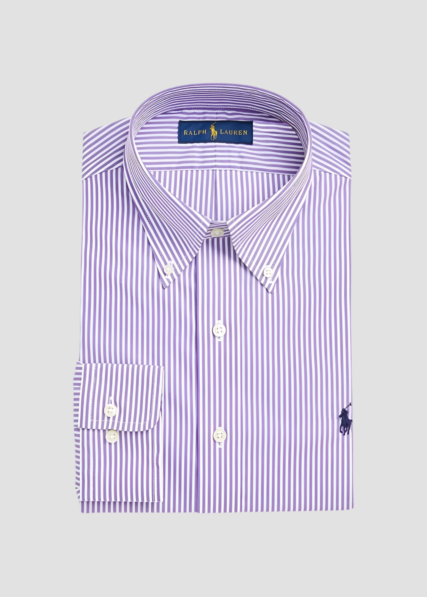 Camisa Polo Ralph Lauren 🏇🏼 con patron de rayas en color morado y blanco Talla M Entalle Clásico
