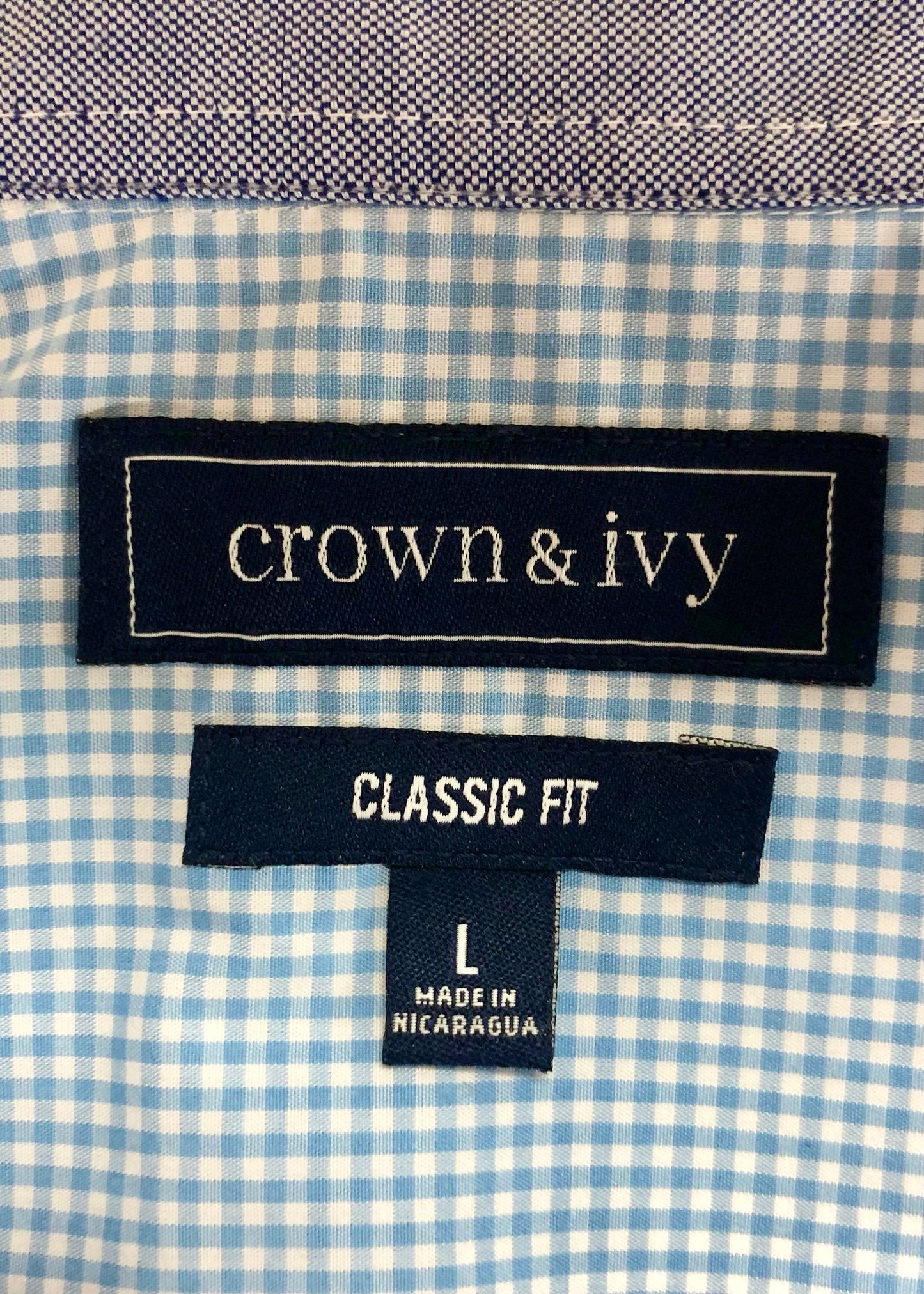 Camisa de botones Crown & Ivy 👑 De cuadros gingham en color celeste y blanco Talla L Entalle Clásico